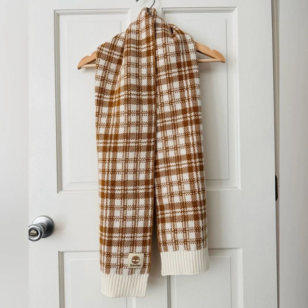 Timberland Tan & Cream Checkered Plaid Scarf NWOT